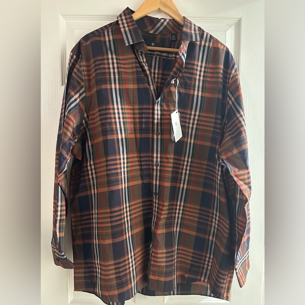 Hart Schaffner Marx Blue and Green Casual Button Down Shirt